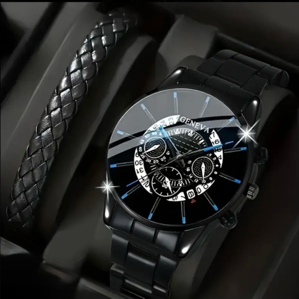 Geneva Men’s Black-Out Watch + Bracelet Set